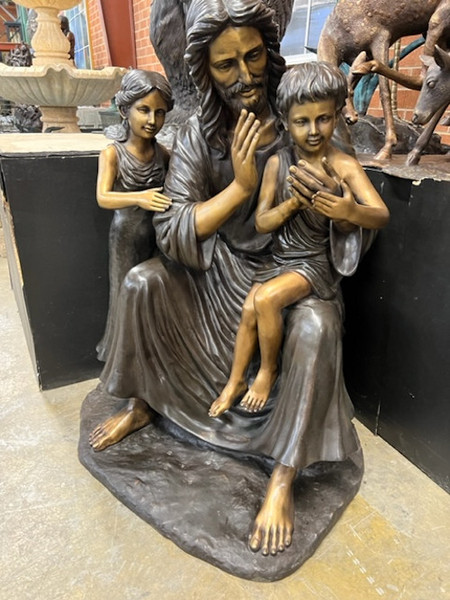 Religious Jesus with Children Life Size Bronze Statue Boy and Girl Blessing